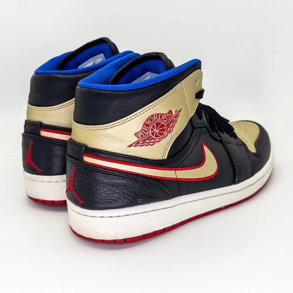 Nike Air Jordan 1 Mid Black Gold Red 554724-013 Men's Size 9 2013 Retro